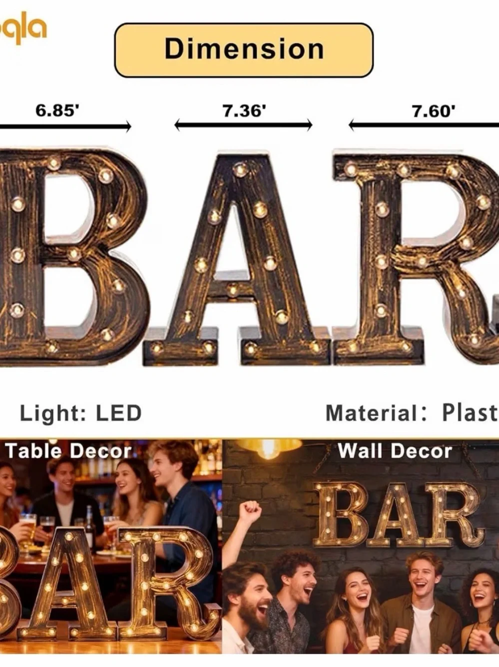 Illuminated BAR Marquee Letters - Warm Gold LED